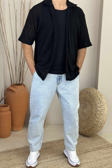 SIMPLE SHORT SLEEVES MEN SHIRT BLACK/ E ZEZE - 