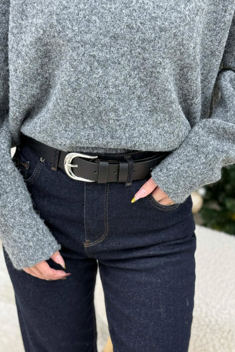 SIMPLE SILVER BUCKLE WOMEN BELT BLACK/ E ZEZE - KLAUDIO FASHION