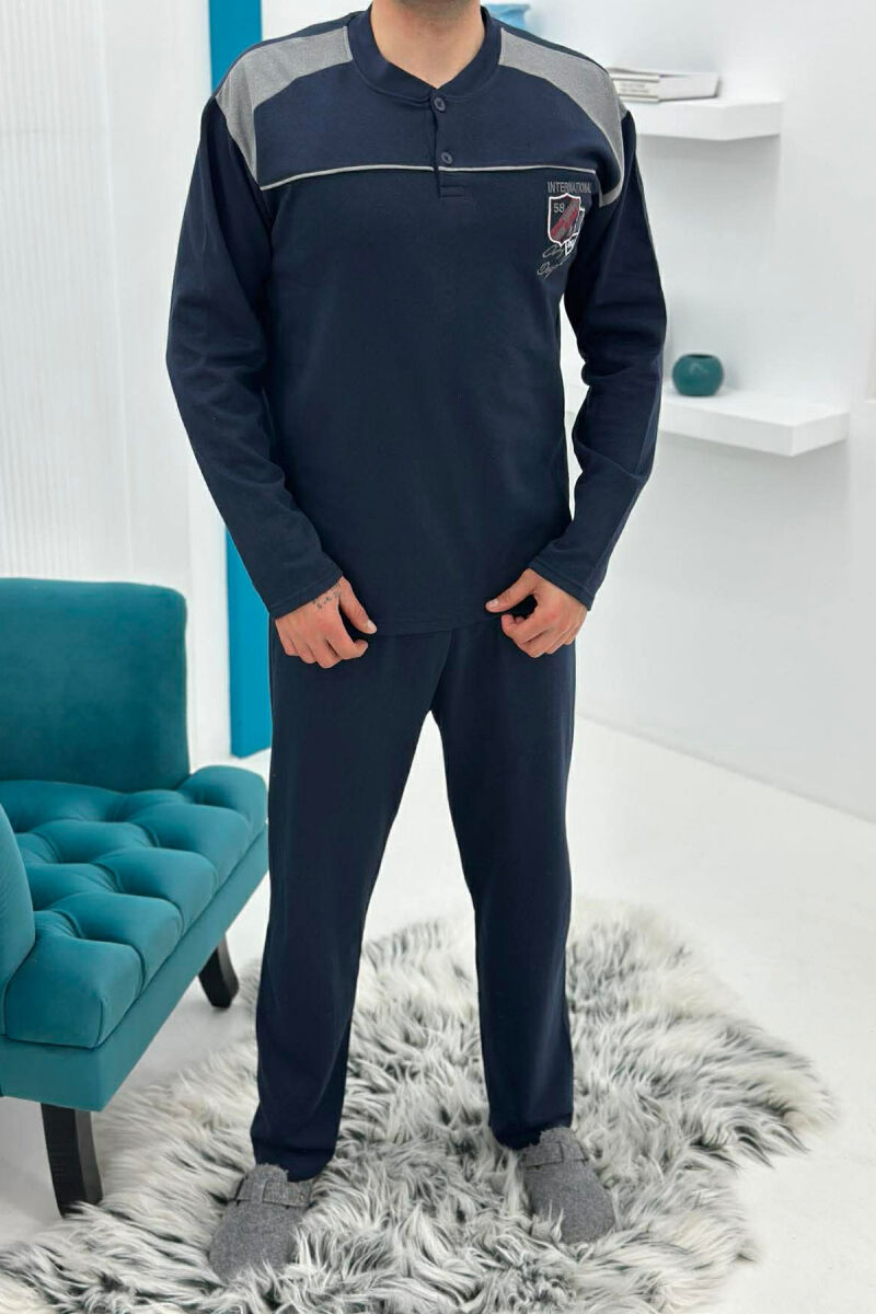 SIMPLE SMALL LOGO SWEATSHIRT+SWEATPANTS MEN PYJAMAS DARK BLUE/BEE - 1