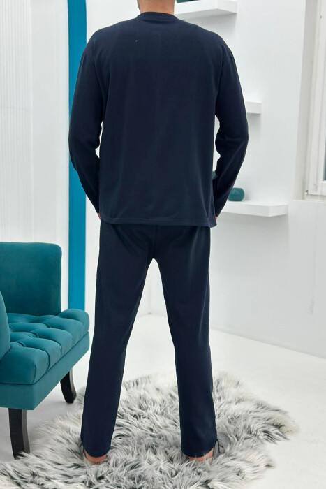 SIMPLE SMALL LOGO SWEATSHIRT+SWEATPANTS MEN PYJAMAS DARK BLUE/BEE - 4