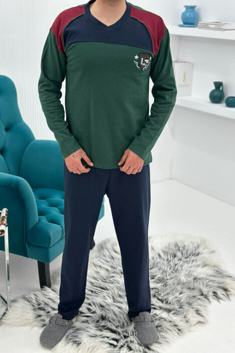 SIMPLE SMALL LOGO SWEATSHIRT+SWEATPANTS MEN PYJAMAS GREEN/JESHILE - 1
