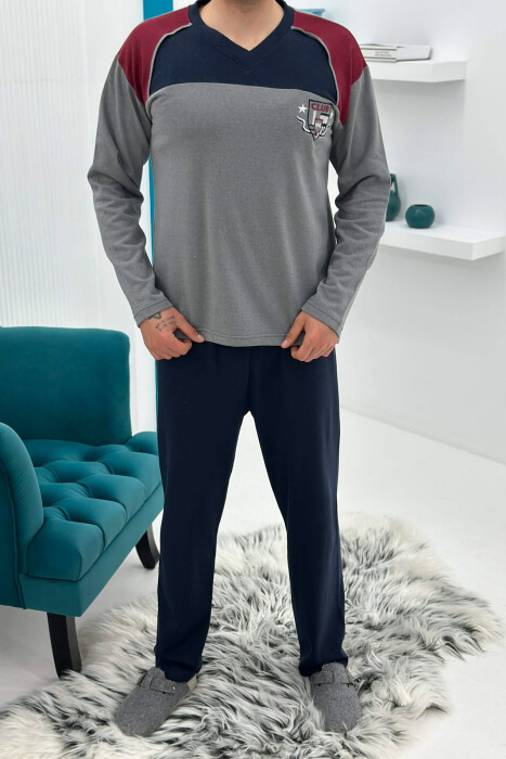 SIMPLE SMALL LOGO SWEATSHIRT+SWEATPANTS MEN PYJAMAS GREY-GREY/GG - KLAUDIO FASHION