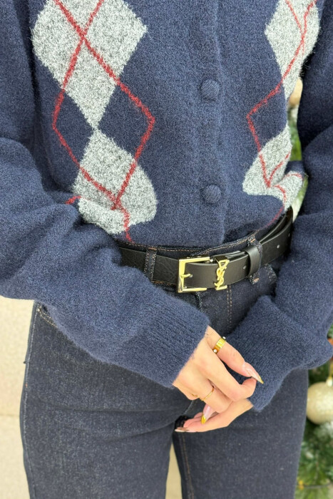 SIMPLE SQUARE BUCKLE WOMEN BELT BLACK+GOLD/ZEGO - 2