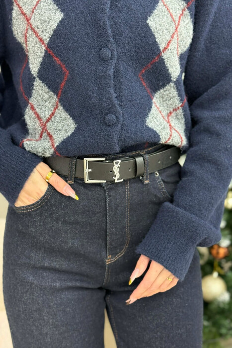 SIMPLE SQUARE BUCKLE WOMEN BELT BLACK+SILVER/ZEZE+ARGJEND - 2