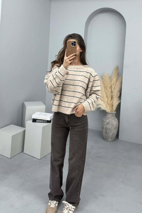 SIMPLE STRIPED WOMEN SWEATER BEIGE/BEZHE - 2