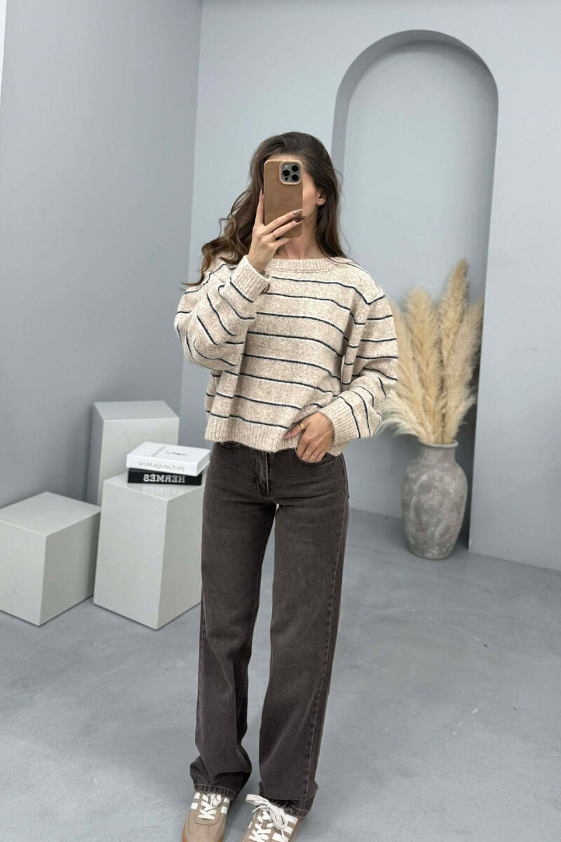 SIMPLE STRIPED WOMEN SWEATER BEIGE/BEZHE - 2