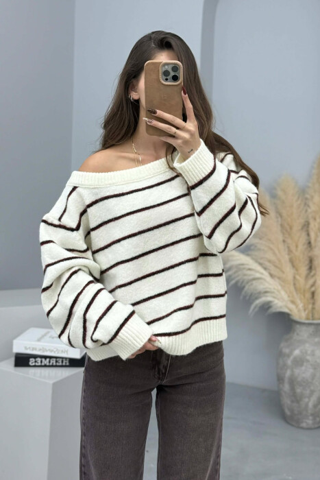SIMPLE STRIPED WOMEN SWEATER CREAM/KREM - 2