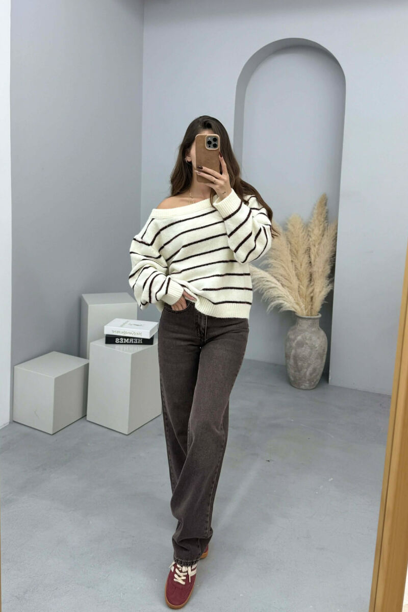 SIMPLE STRIPED WOMEN SWEATER CREAM/KREM - 3