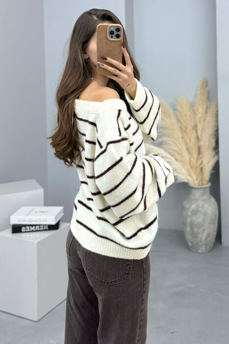 SIMPLE STRIPED WOMEN SWEATER CREAM/KREM - 4