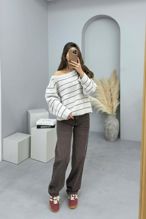 SIMPLE STRIPED WOMEN SWEATER LIGHT GREY/GZ - 1