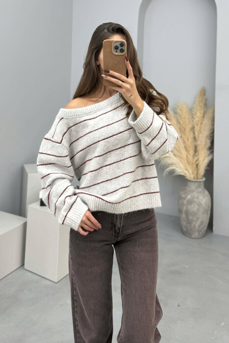 SIMPLE STRIPED WOMEN SWEATER LIGHT GREY/GZ - 2