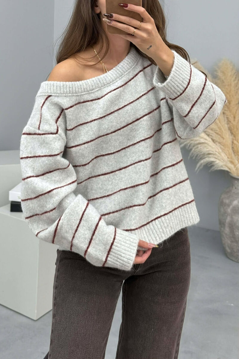 SIMPLE STRIPED WOMEN SWEATER LIGHT GREY/GZ - 3