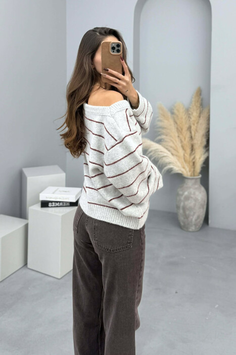 SIMPLE STRIPED WOMEN SWEATER LIGHT GREY/GZ - 4