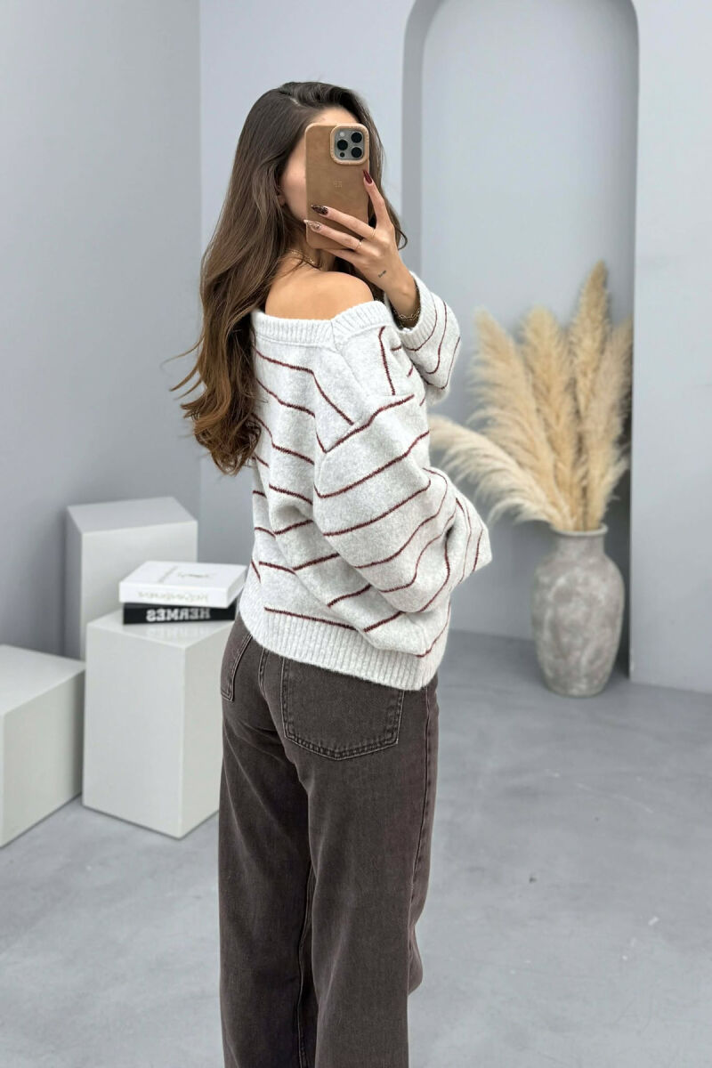 SIMPLE STRIPED WOMEN SWEATER LIGHT GREY/GZ - 4