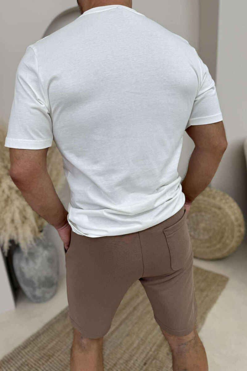SIMPLE T-SHIRT+SHORTS MEN SET WHITE-BROWN/BAKA - 2