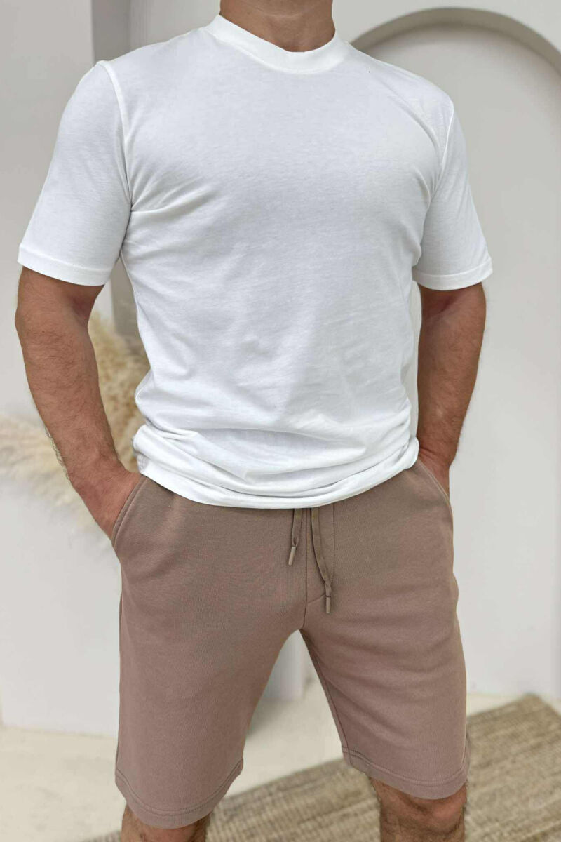 SIMPLE T-SHIRT+SHORTS MEN SET WHITE-BROWN/BAKA - 3
