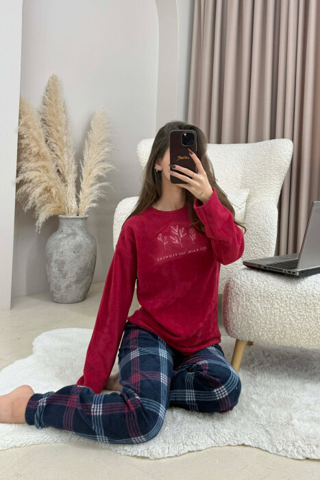 SIMPLE WARM SWEATSHIRT+SWEATPANTS WOMEN PYJAMAS BURGUNDY/VISHNJE - 1