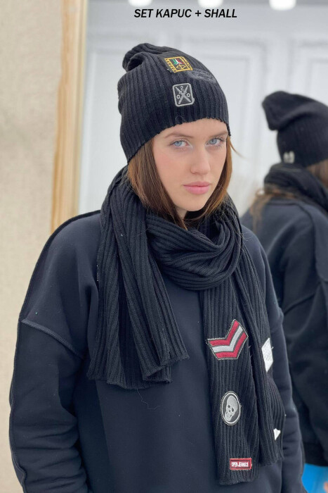 SIMPLE WOMAN SET(SCARF+HOOD) BLACK/ E ZEZE - KLAUDIO FASHION