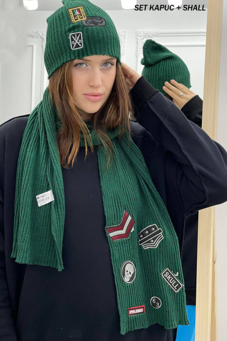 SIMPLE WOMAN SET(SCARF+HOOD) GREEN/JESHILE - KLAUDIO FASHION