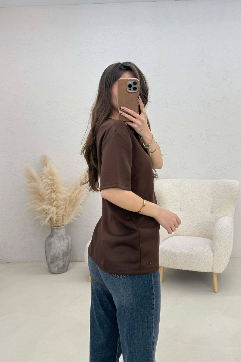 SIMPLE WOMAN T-SHIRT BROWN/KAFE - 3