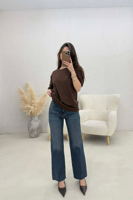 SIMPLE WOMAN T-SHIRT BROWN/KAFE - 4