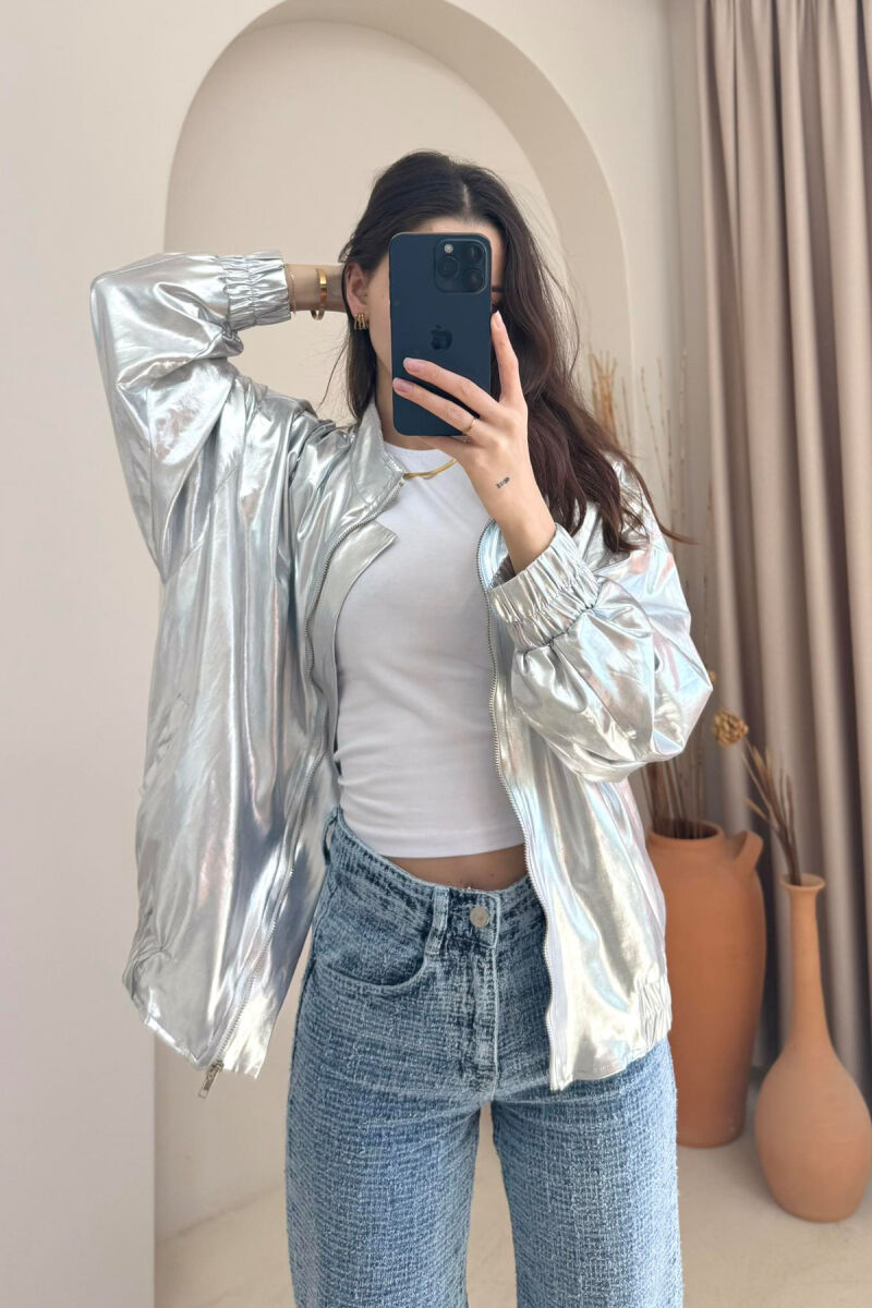 ONE COLOR SIMPLE WOMAN JACKET SILVER/ARGJEND - 1