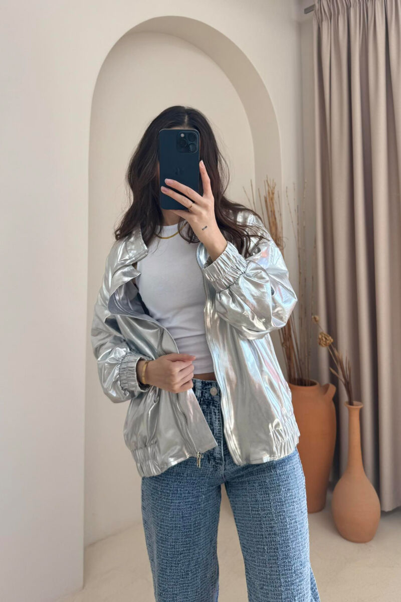 ONE COLOR SIMPLE WOMAN JACKET SILVER/ARGJEND - 2