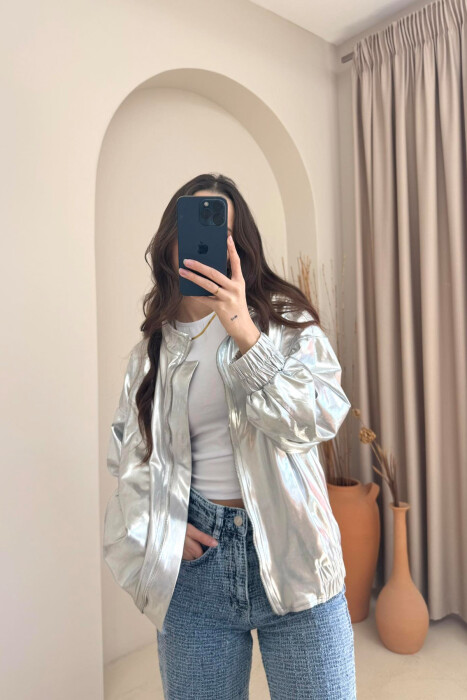 ONE COLOR SIMPLE WOMAN JACKET SILVER/ARGJEND - 4