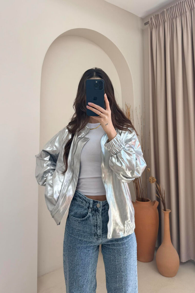 ONE COLOR SIMPLE WOMAN JACKET SILVER/ARGJEND - 5