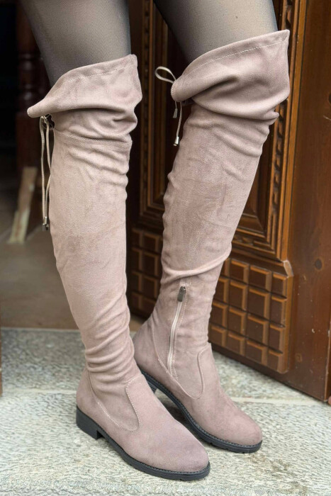 SIMPLE WOMEN KNEE HIGH BOOTS DARK BEIGE/BEZHE ERRET - KLAUDIO FASHION