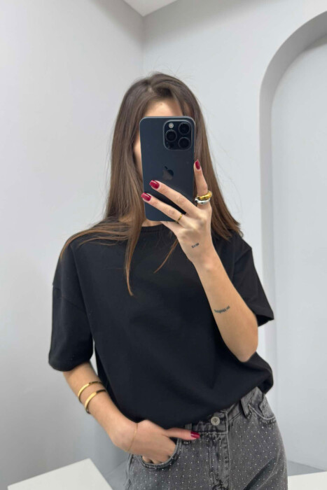 ONE COLOR SIMPLE WOMEN T-SHIRT BLACK/ E ZEZE - 4