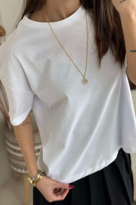 ONE COLOR SIMPLE WOMEN T-SHIRT WHITE-E BARDHE - 4