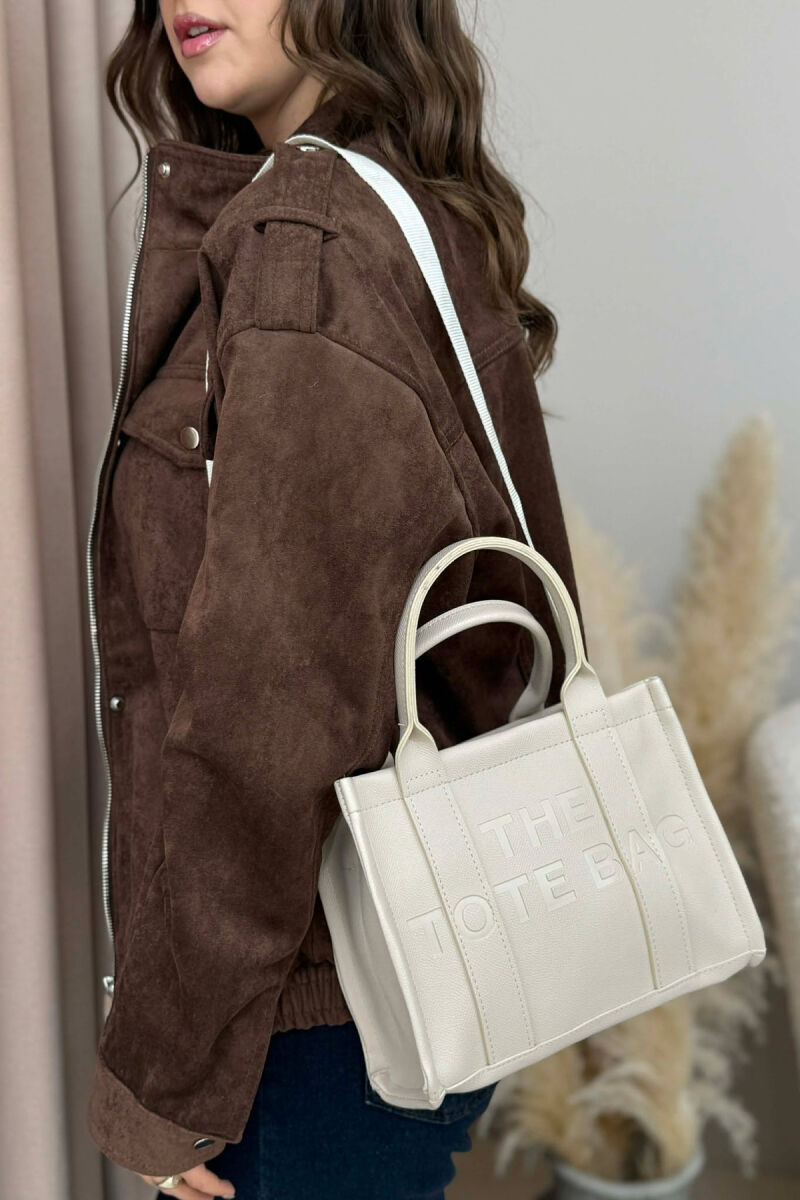 SIMPLE WRITTINGS LEATHER WOMEN BAG CREAM/KREM - 5