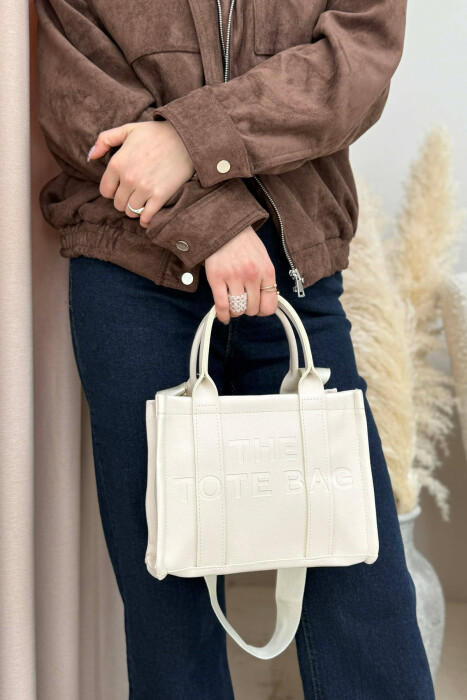 SIMPLE WRITTINGS LEATHER WOMEN BAG CREAM/KREM - 6
