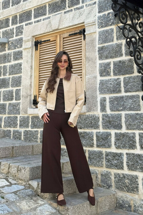 SINGLE POCKET DENIM ZIPPER WOMEN JACKET BEIGE/BEZHE - 2