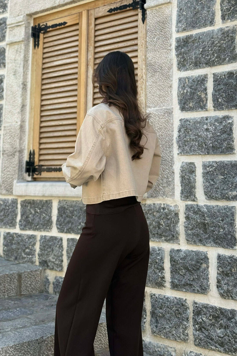 SINGLE POCKET DENIM ZIPPER WOMEN JACKET BEIGE/BEZHE - 3