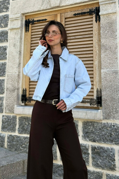 SINGLE POCKET DENIM ZIPPER WOMEN JACKET LIGHTBLUE/BZ - 2