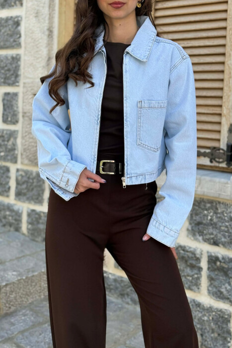 SINGLE POCKET DENIM ZIPPER WOMEN JACKET LIGHTBLUE/BZ - 3
