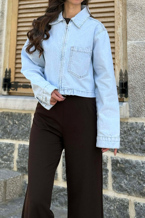 SINGLE POCKET DENIM ZIPPER WOMEN JACKET LIGHTBLUE/BZ - 4