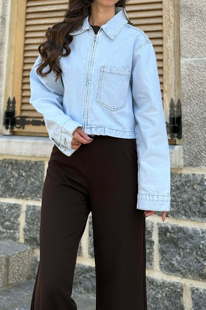 SINGLE POCKET DENIM ZIPPER WOMEN JACKET LIGHTBLUE/BZ - 4