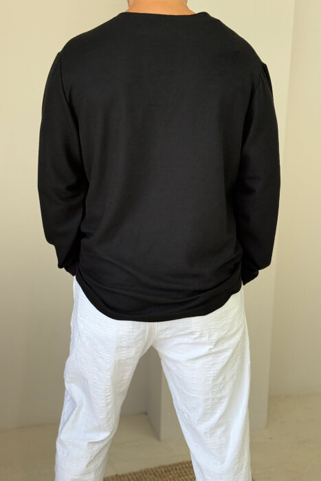 SINGLE POCKET DETAIL ONE COLOR MEN SHIRT BLACK/ E ZEZE - 3