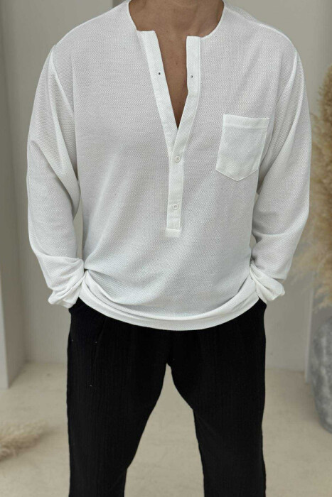 SINGLE POCKET DETAIL ONE COLOR MEN SHIRT WHITE-E BARDHE - KLAUDIO FASHION