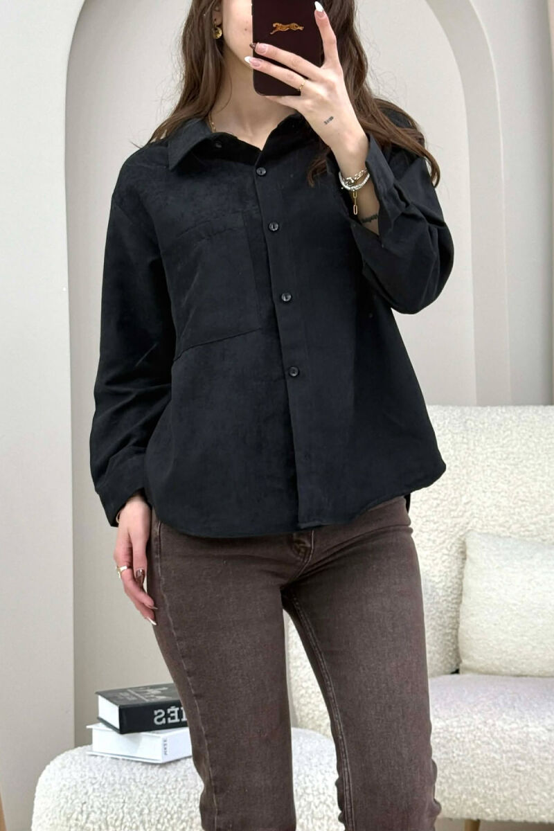 SINGLE POCKET ONE COLOR WOMEN SHIRT BLACK/ E ZEZE - 3