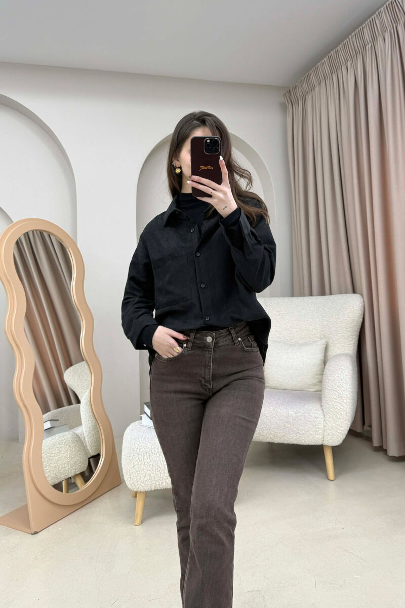 SINGLE POCKET ONE COLOR WOMEN SHIRT BLACK/ E ZEZE - 4