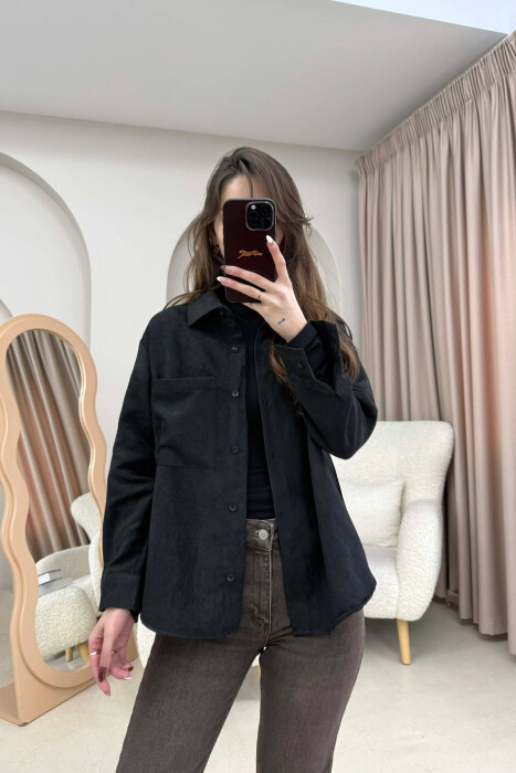 SINGLE POCKET ONE COLOR WOMEN SHIRT BLACK/ E ZEZE - 5