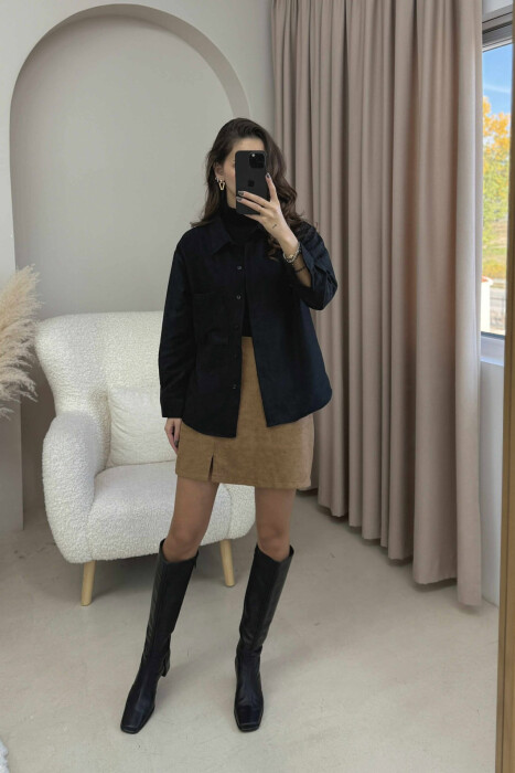 SINGLE POCKET ONE COLOR WOMEN SHIRT BLACK/ E ZEZE - 6