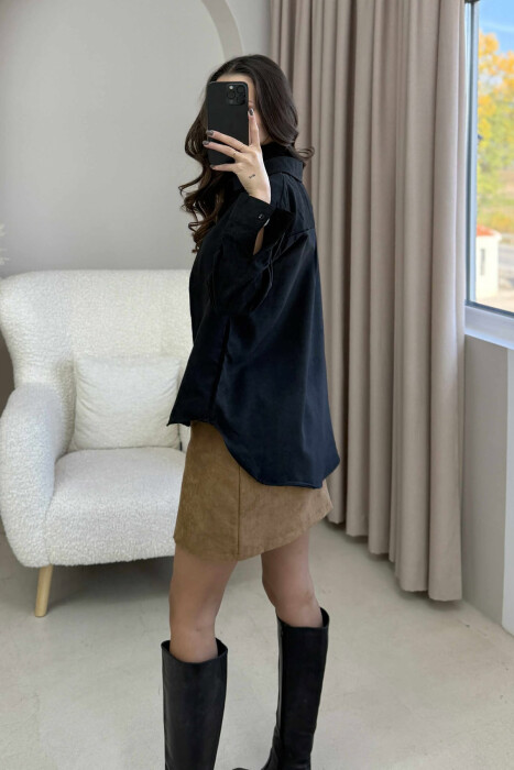 SINGLE POCKET ONE COLOR WOMEN SHIRT BLACK/ E ZEZE - 9