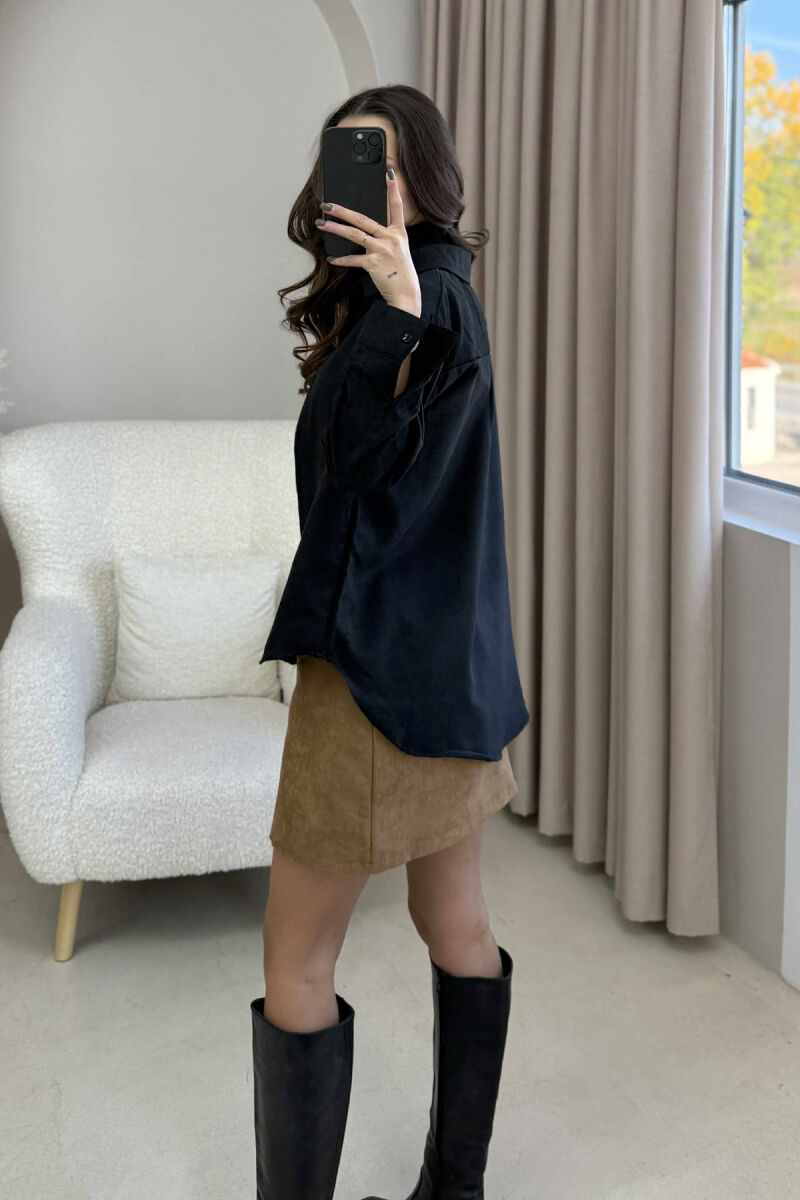 SINGLE POCKET ONE COLOR WOMEN SHIRT BLACK/ E ZEZE - 9