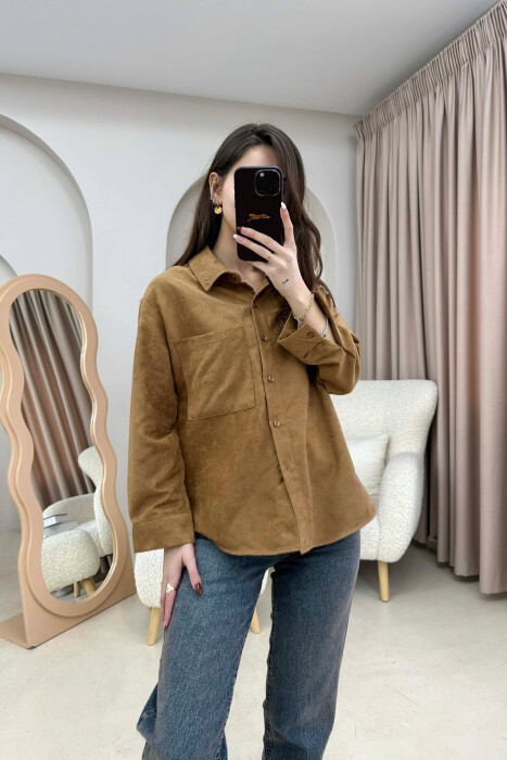 SINGLE POCKET ONE COLOR WOMEN SHIRT BROWN/KAFE - 1