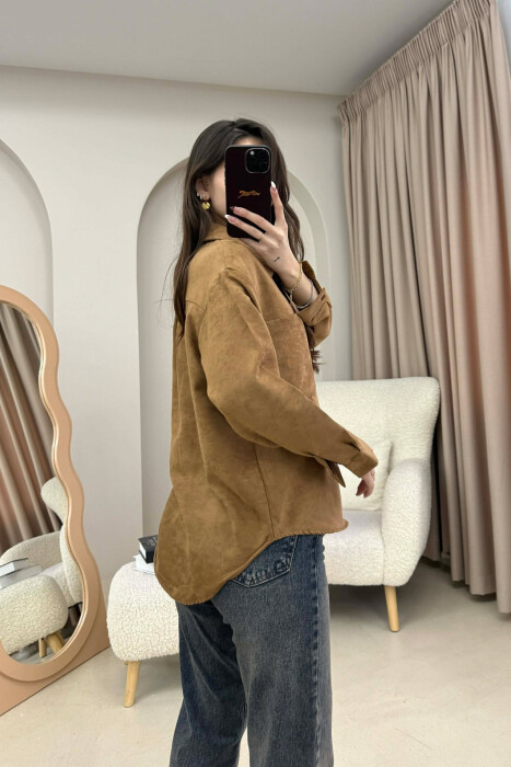 SINGLE POCKET ONE COLOR WOMEN SHIRT BROWN/KAFE - 2